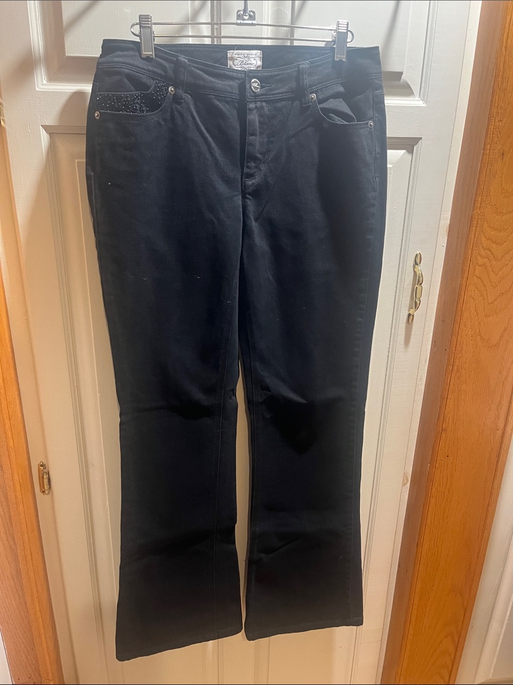 White House Black Market Black Flare Jeans with Studded Pocket